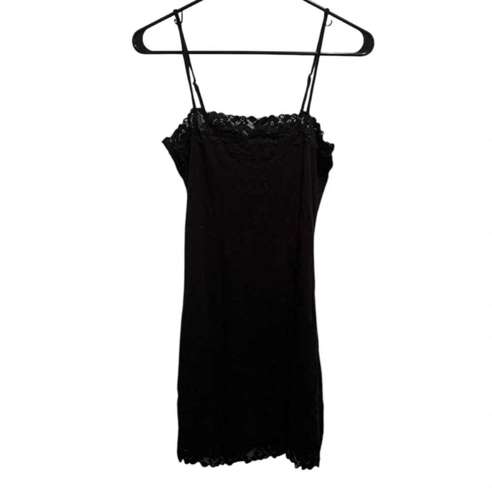 Black Mini Dress With Lace Trim - Picture 3 of 14